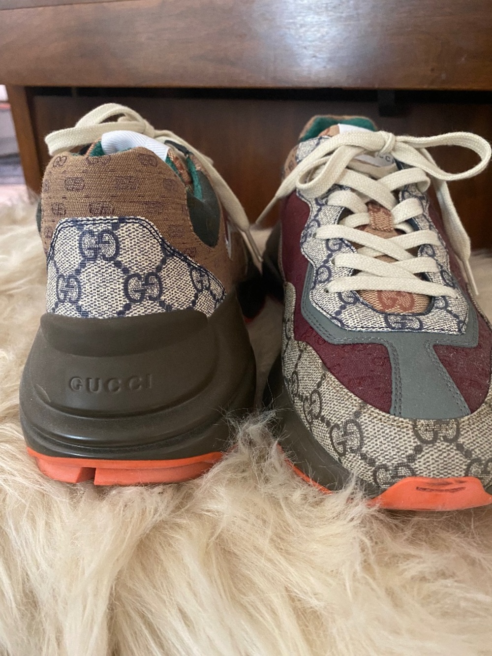 Gucci Rhyton 'Beige Brick Red’ shoes with Gucci Dust Cover Bags.